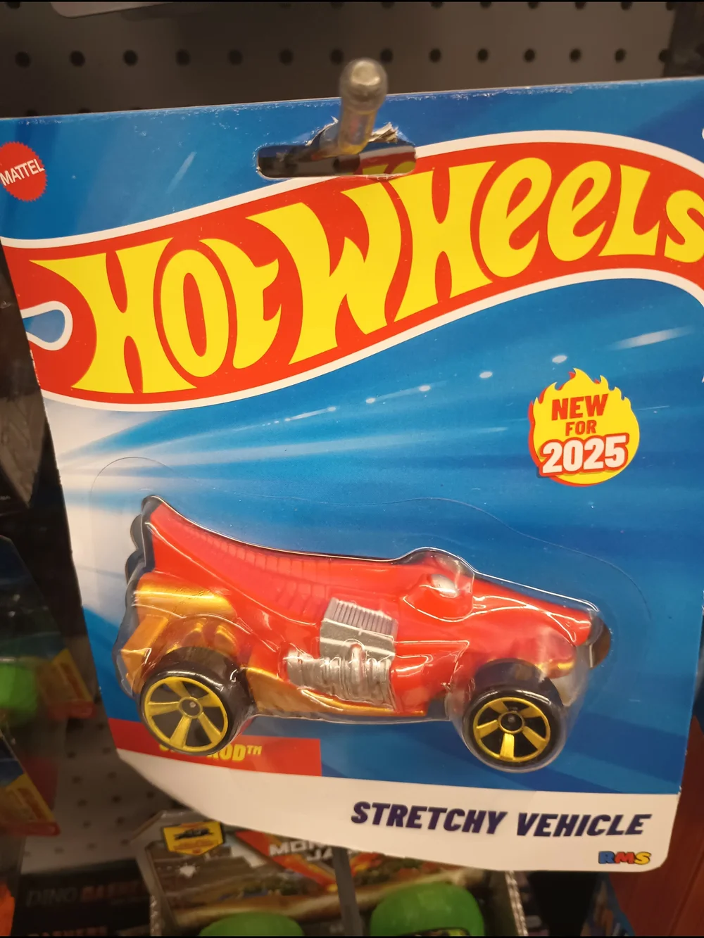 Hot Wheels Red Stretchy Vehicle Toy with Yellow Wheel Accents